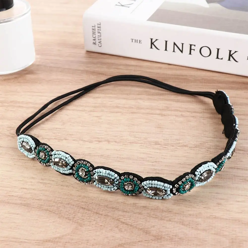 Headband Ethnic Style Headwear Bohemian Accessories Rhinestone Beaded Hairband Elastic Hair Korean Style Headband