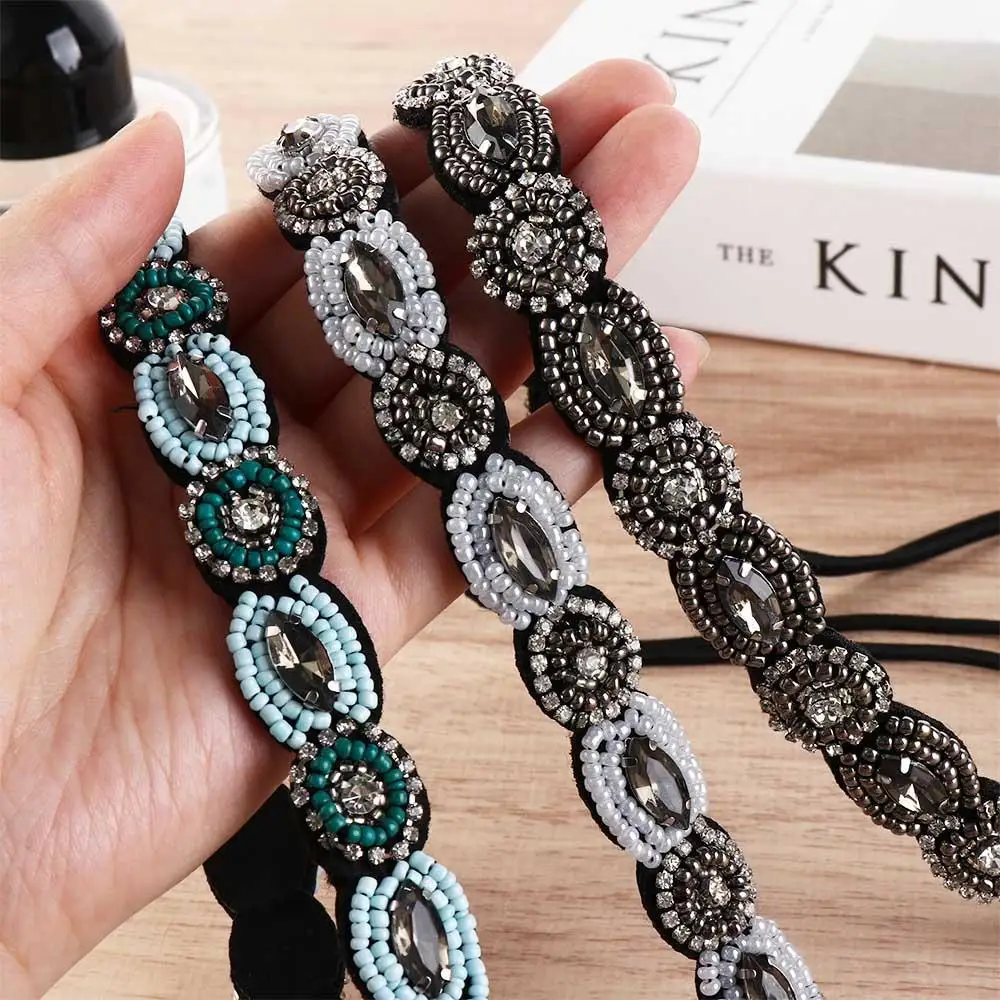 Headband Ethnic Style Headwear Bohemian Accessories Rhinestone Beaded Hairband Elastic Hair Korean Style Headband