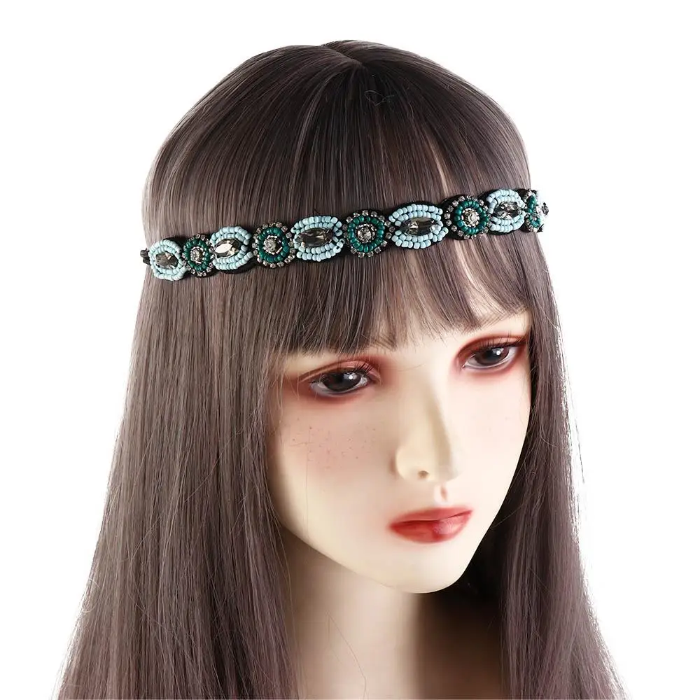 Headband Ethnic Style Headwear Bohemian Accessories Rhinestone Beaded Hairband Elastic Hair Korean Style Headband