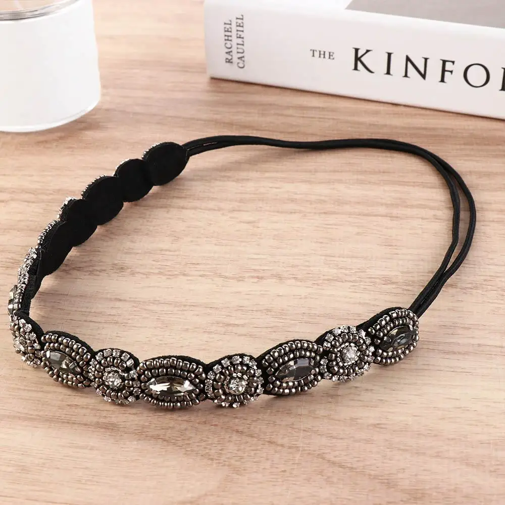 Headband Ethnic Style Headwear Bohemian Accessories Rhinestone Beaded Hairband Elastic Hair Korean Style Headband