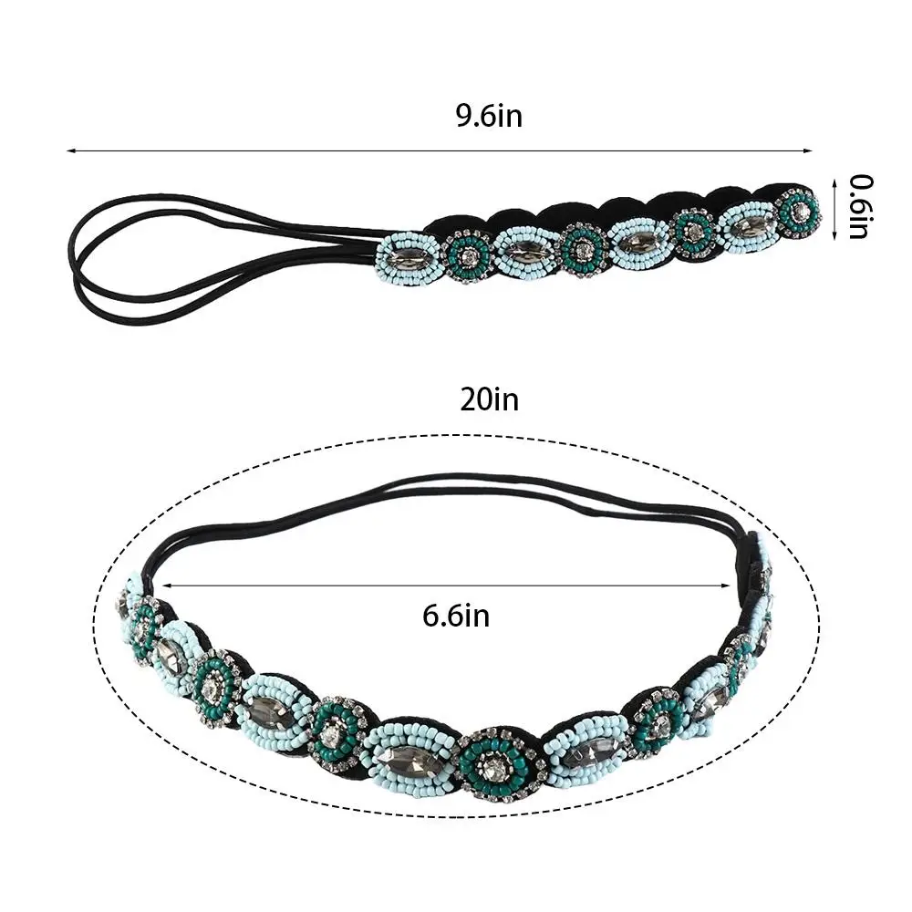 Headband Ethnic Style Headwear Bohemian Accessories Rhinestone Beaded Hairband Elastic Hair Korean Style Headband