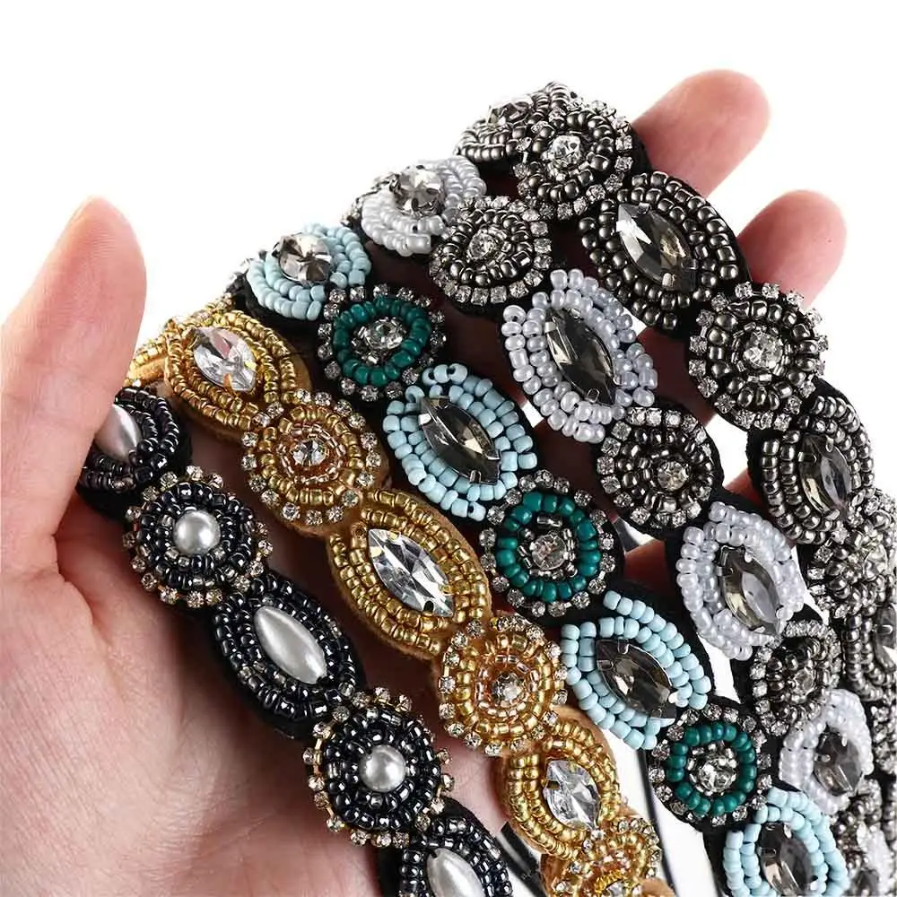 Headband Ethnic Style Headwear Bohemian Accessories Rhinestone Beaded Hairband Elastic Hair Korean Style Headband