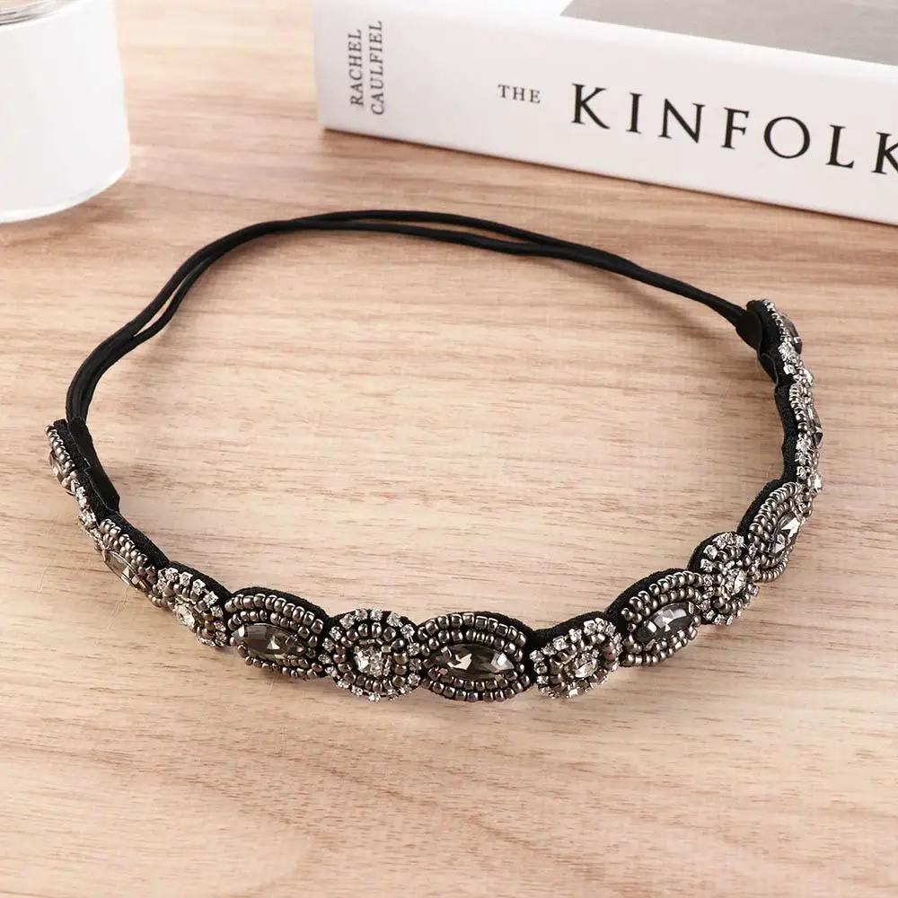 Headband Ethnic Style Headwear Bohemian Accessories Rhinestone Beaded Hairband Elastic Hair Korean Style Headband