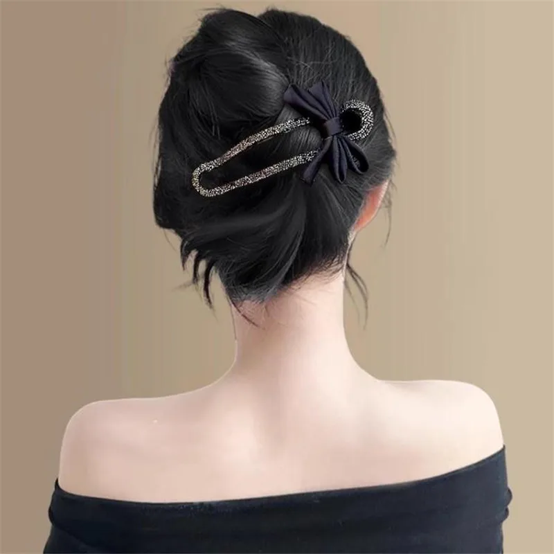 Rhinestone Duckbill Clip Classic Black Bow Convenient Hairpin Versatile Fashion Girls Hairpin Hair Accessories