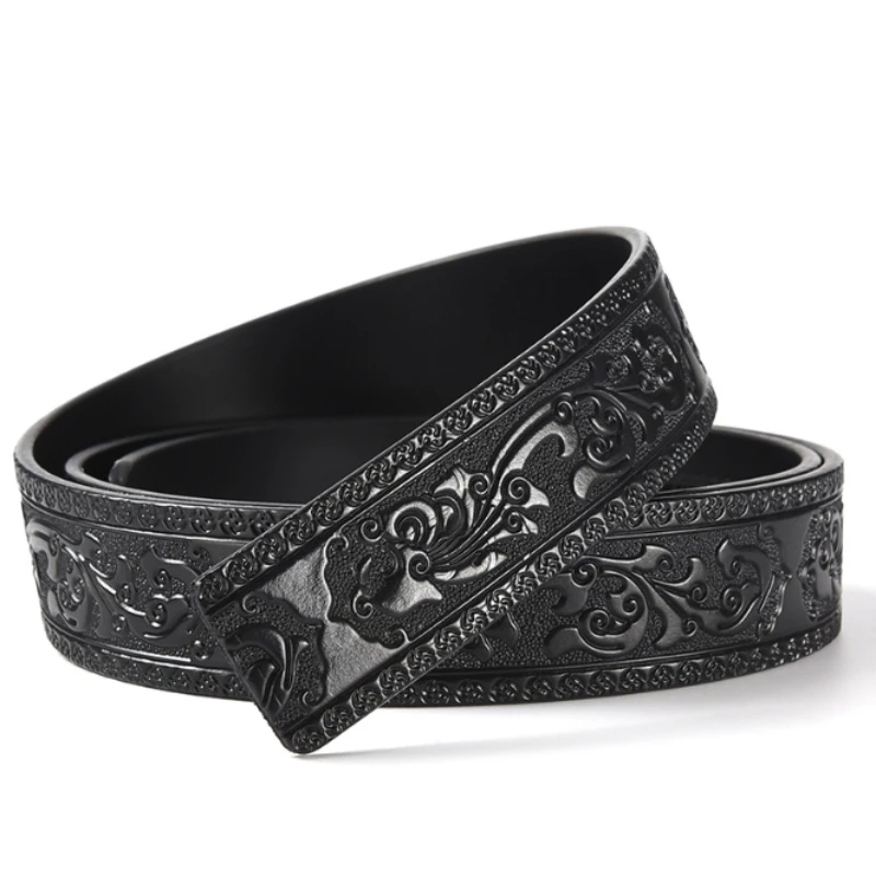 Luxury 3.5cm Genuine Leather Automatic Buckle Belt Men's High Quality Cowhide Belt High Quality Body Without Buckle Waist Straps