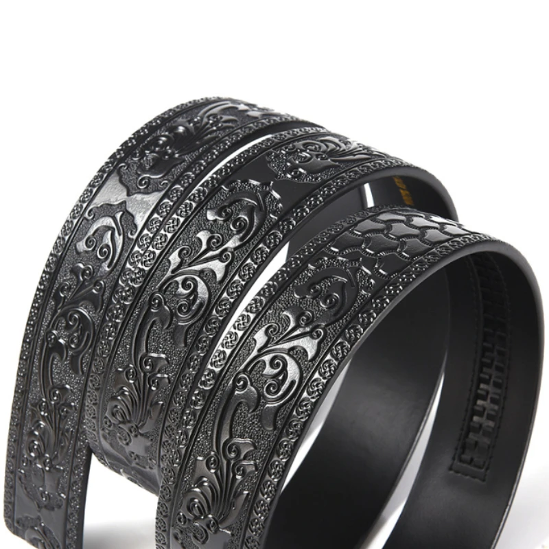 Luxury 3.5cm Genuine Leather Automatic Buckle Belt Men's High Quality Cowhide Belt High Quality Body Without Buckle Waist Straps
