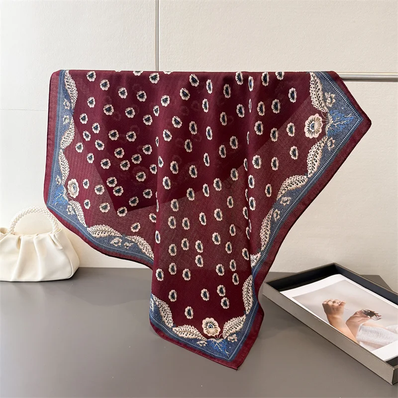 Trendy Print Square Scarf For Women Cotton Velvet Neck Scarf Shawl Warp Elegant Neckerchief Bandanas Ladies Hijab