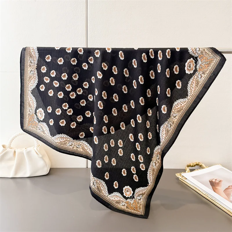 Trendy Print Square Scarf For Women Cotton Velvet Neck Scarf Shawl Warp Elegant Neckerchief Bandanas Ladies Hijab