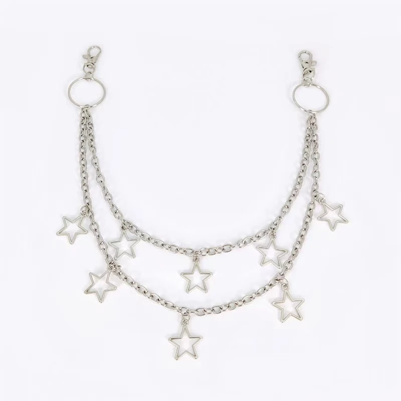 1pc Star Double Layer Waist Chain Mens Decorative Pant Chain Jeans Trouser Chains Hip Hop Rock Chain Punk Retro Belt Chain