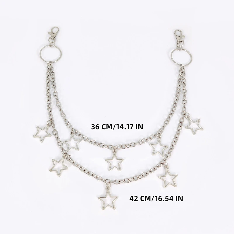 1pc Star Double Layer Waist Chain Mens Decorative Pant Chain Jeans Trouser Chains Hip Hop Rock Chain Punk Retro Belt Chain