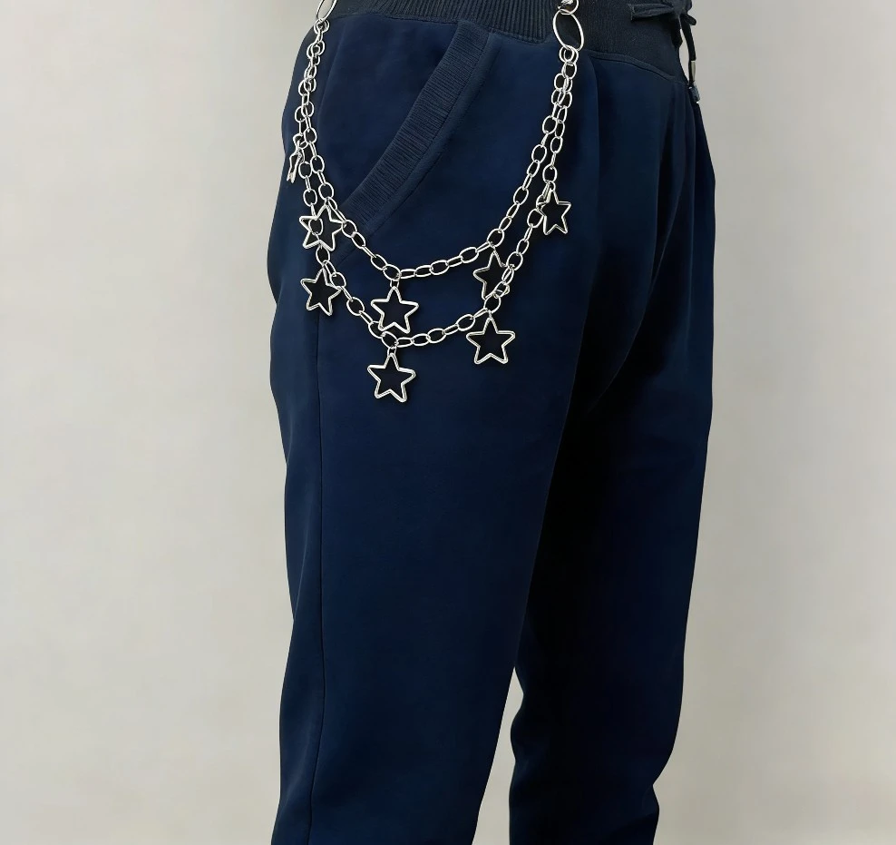 1pc Star Double Layer Waist Chain Mens Decorative Pant Chain Jeans Trouser Chains Hip Hop Rock Chain Punk Retro Belt Chain