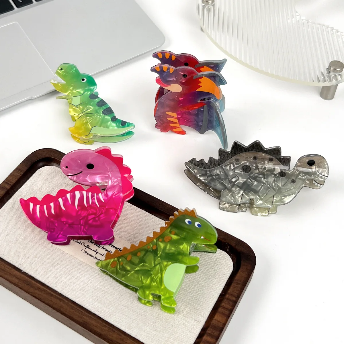 New Acetate Colorful Gradient Dinosaur Hair Claws for Women Cartoon Cute Little Dinosaur Hair Clip Hair Accessories