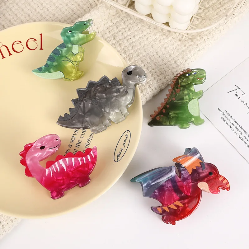 New Acetate Colorful Gradient Dinosaur Hair Claws for Women Cartoon Cute Little Dinosaur Hair Clip Hair Accessories