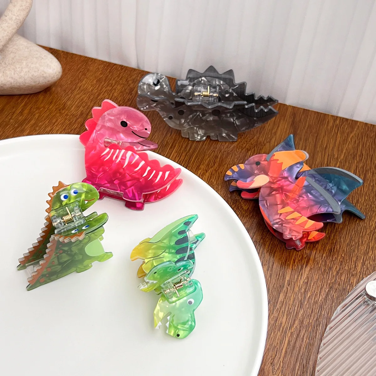 New Acetate Colorful Gradient Dinosaur Hair Claws for Women Cartoon Cute Little Dinosaur Hair Clip Hair Accessories