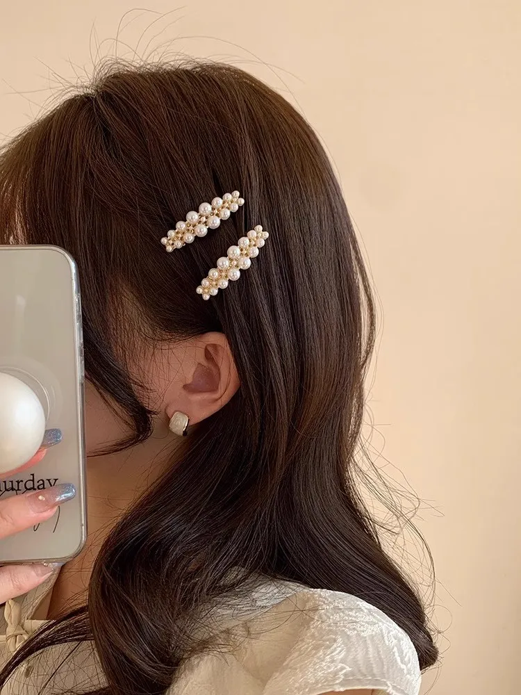 Korean Style Side Pearl Bangs Hair Clip for Women, Forehead Clip Hair Accessory, Internet Celebrity 2025 New Model, High-End Sid