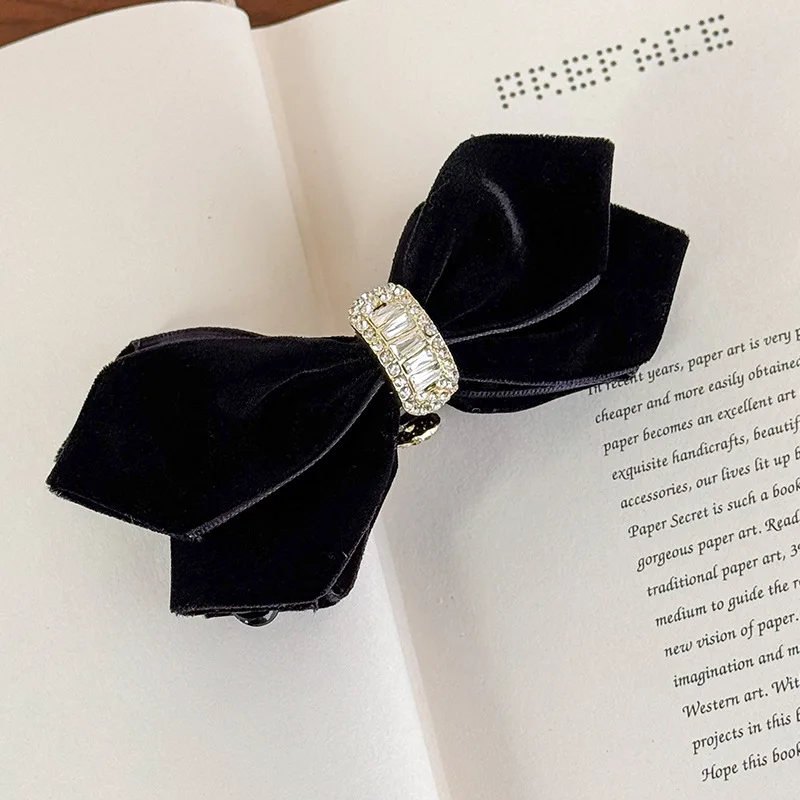 Autumn/Winter New Arrival Black Velvet Bow Banana Clip Vertical Clip High Ponytail Hair Accessory Hair Clip for Women