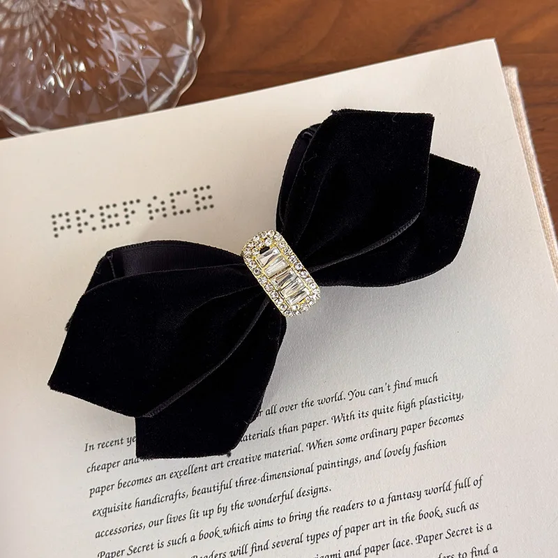 Autumn/Winter New Arrival Black Velvet Bow Banana Clip Vertical Clip High Ponytail Hair Accessory Hair Clip for Women
