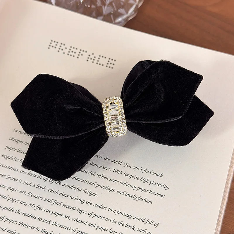 Autumn/Winter New Arrival Black Velvet Bow Banana Clip Vertical Clip High Ponytail Hair Accessory Hair Clip for Women