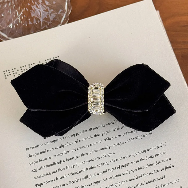 Autumn/Winter New Arrival Black Velvet Bow Banana Clip Vertical Clip High Ponytail Hair Accessory Hair Clip for Women
