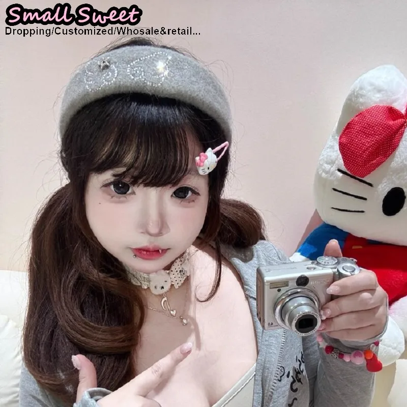 Y2k Girl Goth Lolita Harajuku Rhinestone Wings Cute Hair Hoop Head Accessories Bling Headband Hair Clip Hair Accessories