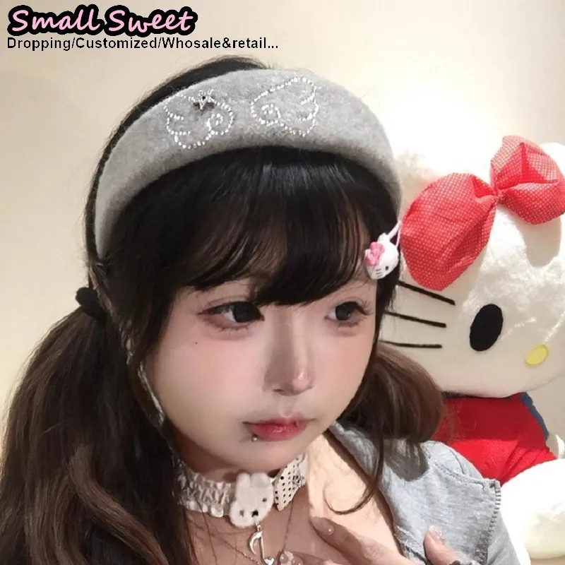 Y2k Girl Goth Lolita Harajuku Rhinestone Wings Cute Hair Hoop Head Accessories Bling Headband Hair Clip Hair Accessories
