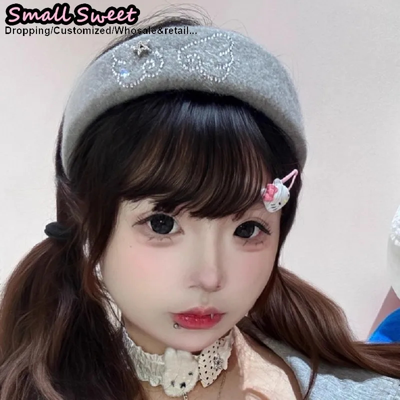 Y2k Girl Goth Lolita Harajuku Rhinestone Wings Cute Hair Hoop Head Accessories Bling Headband Hair Clip Hair Accessories
