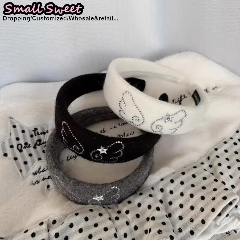 Y2k Girl Goth Lolita Harajuku Rhinestone Wings Cute Hair Hoop Head Accessories Bling Headband Hair Clip Hair Accessories