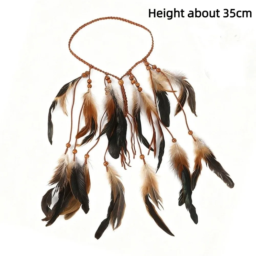 Boho Chic Indian Tribal Headband Feather Tassel Handmade Ethnic Headdress Hair Accessories Wood Beads Bohemian Headband