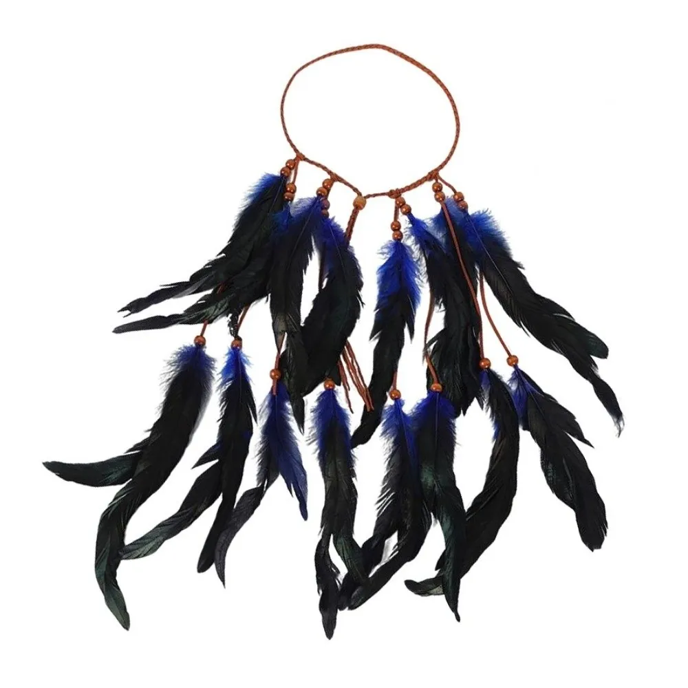 Boho Chic Indian Tribal Headband Feather Tassel Handmade Ethnic Headdress Hair Accessories Wood Beads Bohemian Headband