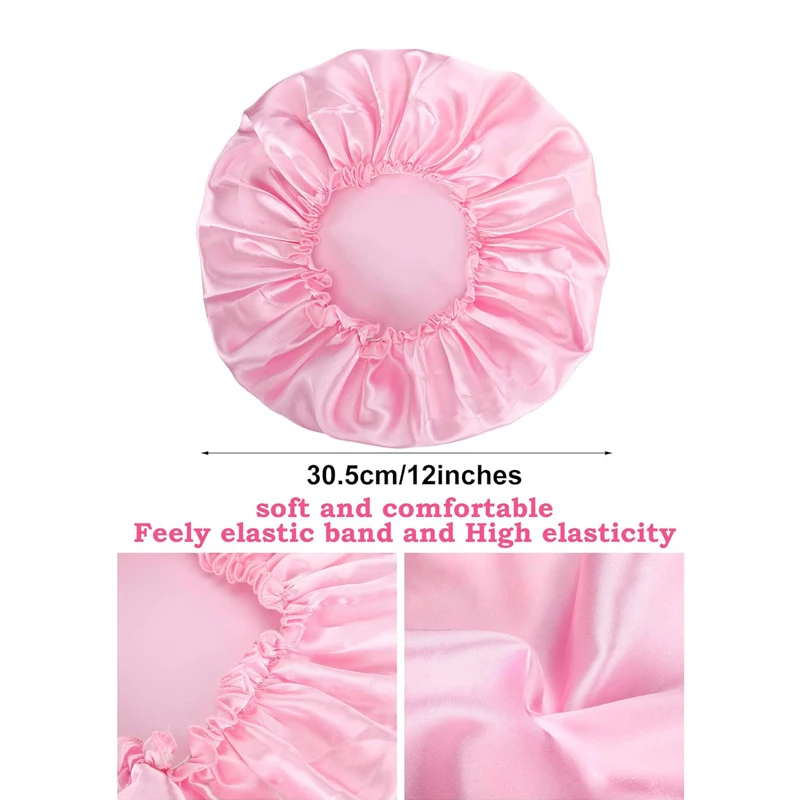 3pcs Women Satin Sleeping Bonnet Elastic Sleep Cap Waterproof Shower Hair Care Hat Night Hat