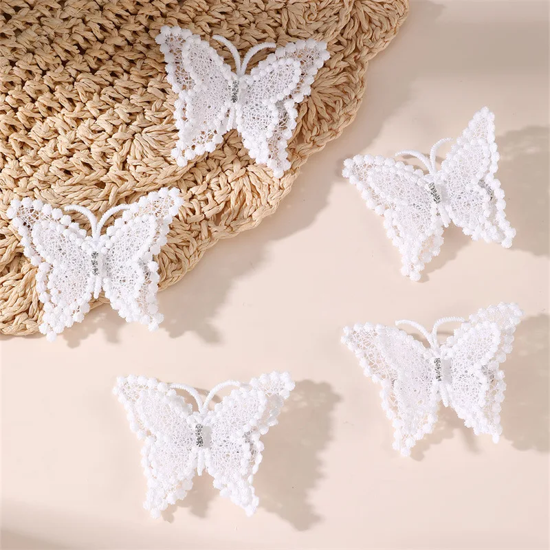 5pcs/set Cute Double-Layer White Bow Hair Clips – Versatile Ponytail & Side Clips for Sweet, Playful Looks.