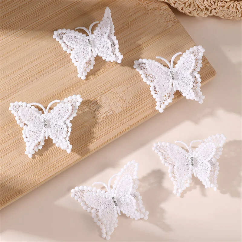 5pcs/set Cute Double-Layer White Bow Hair Clips – Versatile Ponytail & Side Clips for Sweet, Playful Looks.