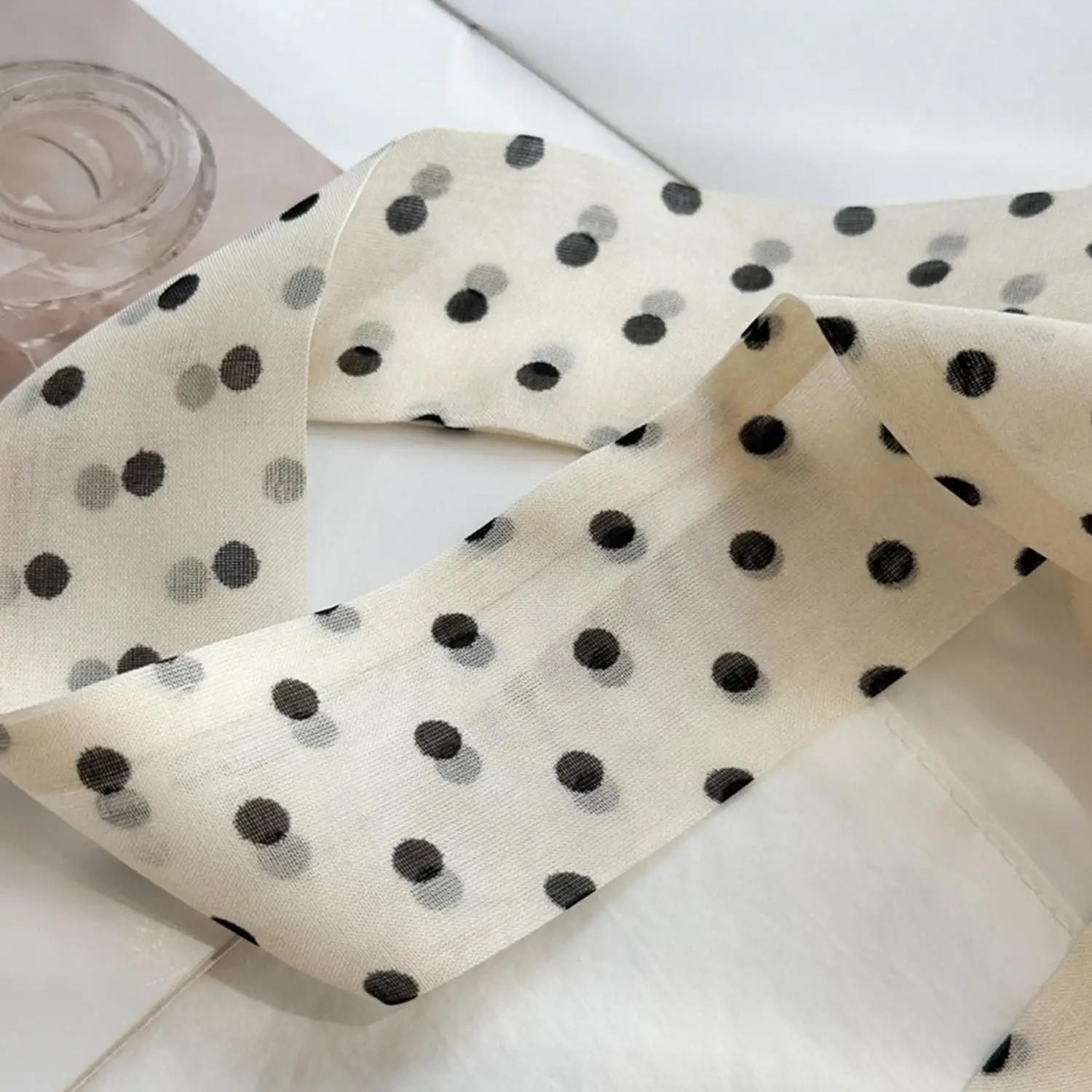 Women Narrow Long Scarf 150x4cm Polka Dot Bag Ribbon Headband Choker Streamer, Versatile Fashion Accessories for Daily Wear