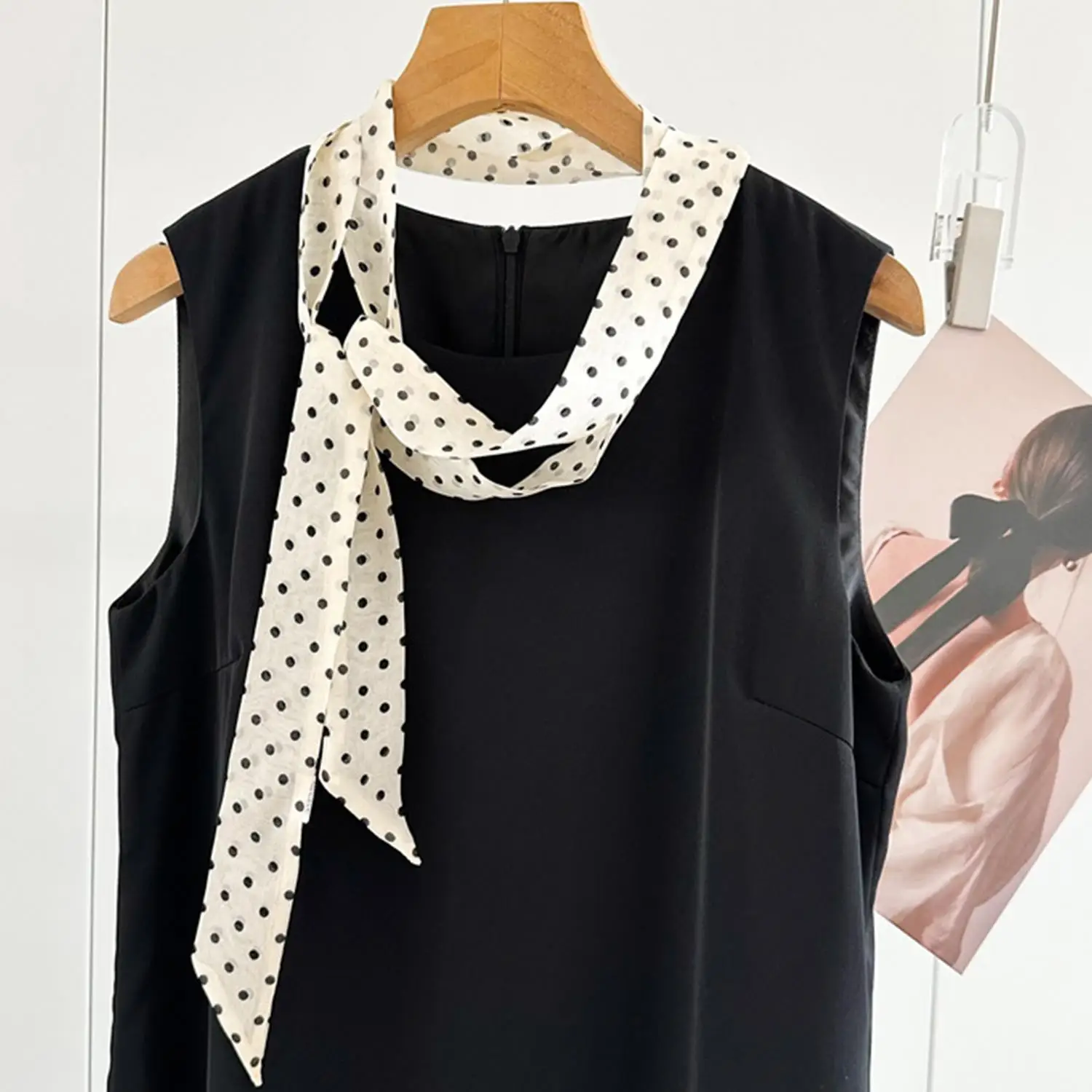 Women Narrow Long Scarf 150x4cm Polka Dot Bag Ribbon Headband Choker Streamer, Versatile Fashion Accessories for Daily Wear