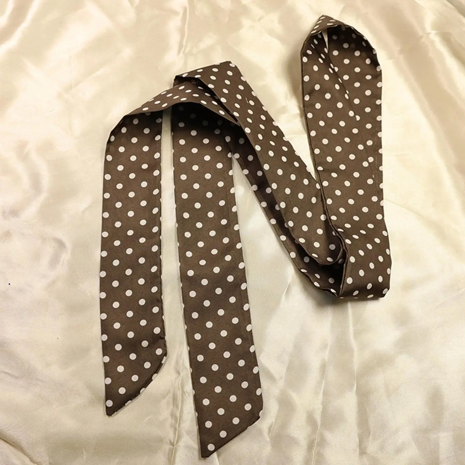 Women Narrow Long Scarf 150x4cm Polka Dot Bag Ribbon Headband Choker Streamer, Versatile Fashion Accessories for Daily Wear