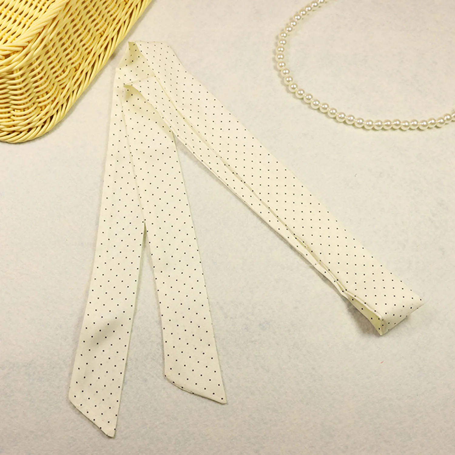 Women Narrow Long Scarf 150x4cm Polka Dot Bag Ribbon Headband Choker Streamer, Versatile Fashion Accessories for Daily Wear