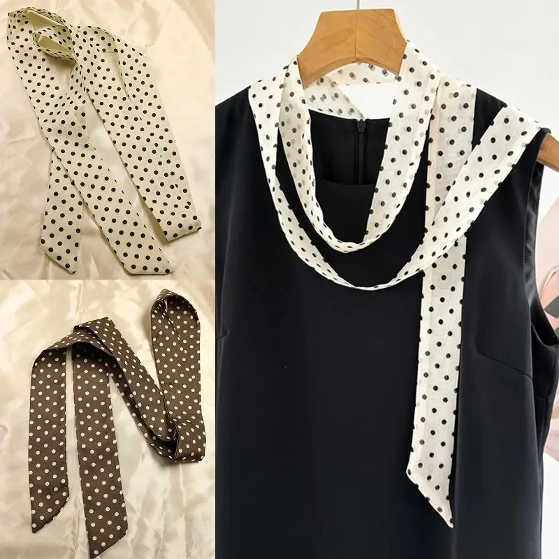 Women Narrow Long Scarf 150x4cm Polka Dot Bag Ribbon Headband Choker Streamer, Versatile Fashion Accessories for Daily Wear