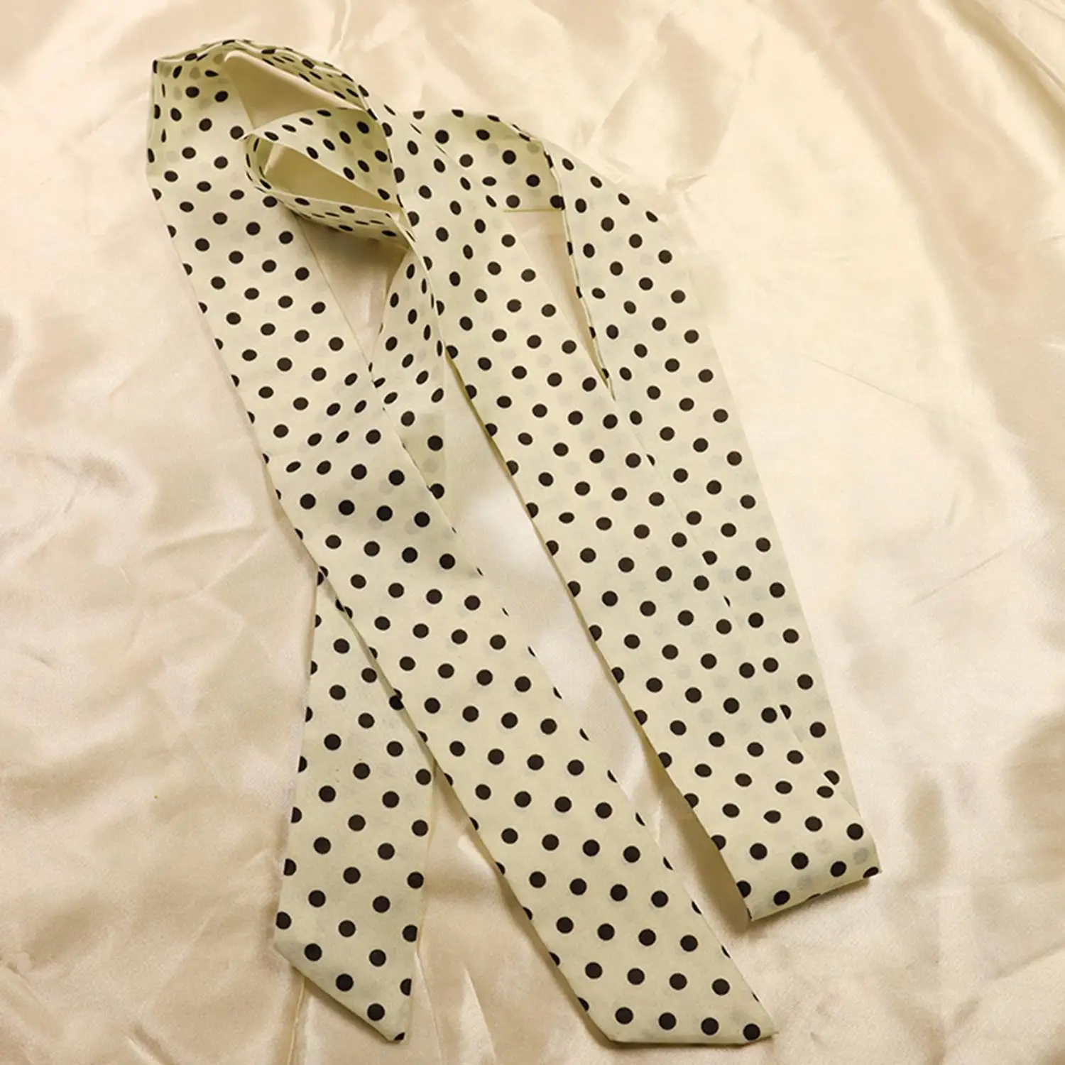 Women Narrow Long Scarf 150x4cm Polka Dot Bag Ribbon Headband Choker Streamer, Versatile Fashion Accessories for Daily Wear