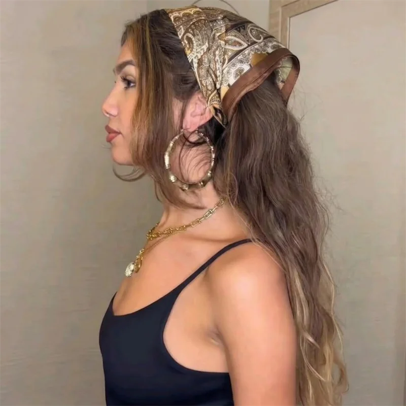 70cm Design Hair Bands Square Scarves Fashion Print Satin Silk Scarf for Women Neckerchief Wrist Wraps Lady Ribbon Shawl Foulard