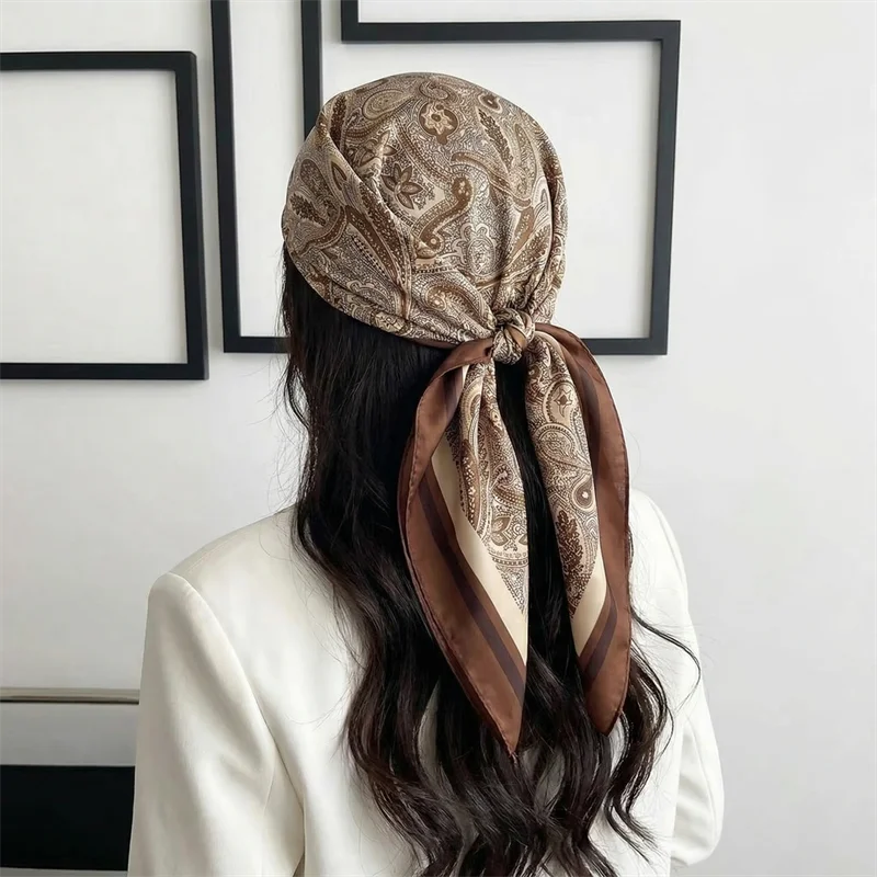 70cm Design Hair Bands Square Scarves Fashion Print Satin Silk Scarf for Women Neckerchief Wrist Wraps Lady Ribbon Shawl Foulard