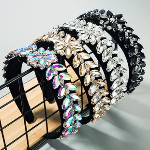 Cross-Border Vintage Court Style Baroque Rhinestone Headband Bee Wide Edge Gold Velvet Head Buckle Pearl Headband