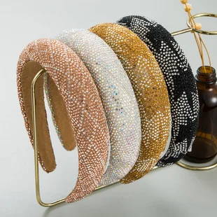 Cross-Border Vintage Court Style Baroque Rhinestone Headband Bee Wide Edge Gold Velvet Head Buckle Pearl Headband