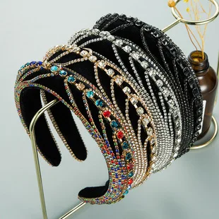 Cross-Border Vintage Court Style Baroque Rhinestone Headband Bee Wide Edge Gold Velvet Head Buckle Pearl Headband