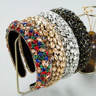 Cross-Border Vintage Court Style Baroque Rhinestone Headband Bee Wide Edge Gold Velvet Head Buckle Pearl Headband
