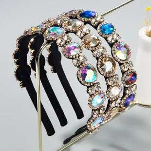 Cross-Border Vintage Court Style Baroque Rhinestone Headband Bee Wide Edge Gold Velvet Head Buckle Pearl Headband