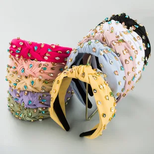 Cross-Border Vintage Court Style Baroque Rhinestone Headband Bee Wide Edge Gold Velvet Head Buckle Pearl Headband