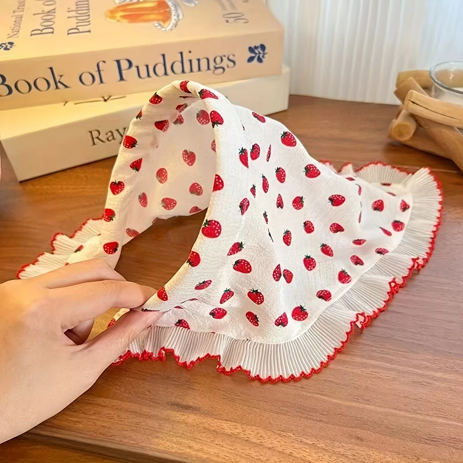 1 Piece of Cute Strawberry Triangle Headscarf with Hairband, Pastoral Style Lace Women's Headwear, Spring Outing Picnic Hair Accessory