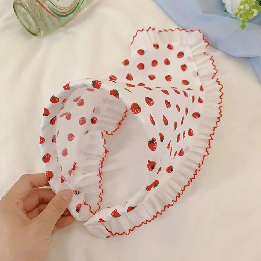 1 Piece of Cute Strawberry Triangle Headscarf with Hairband, Pastoral Style Lace Women's Headwear, Spring Outing Picnic Hair Accessory