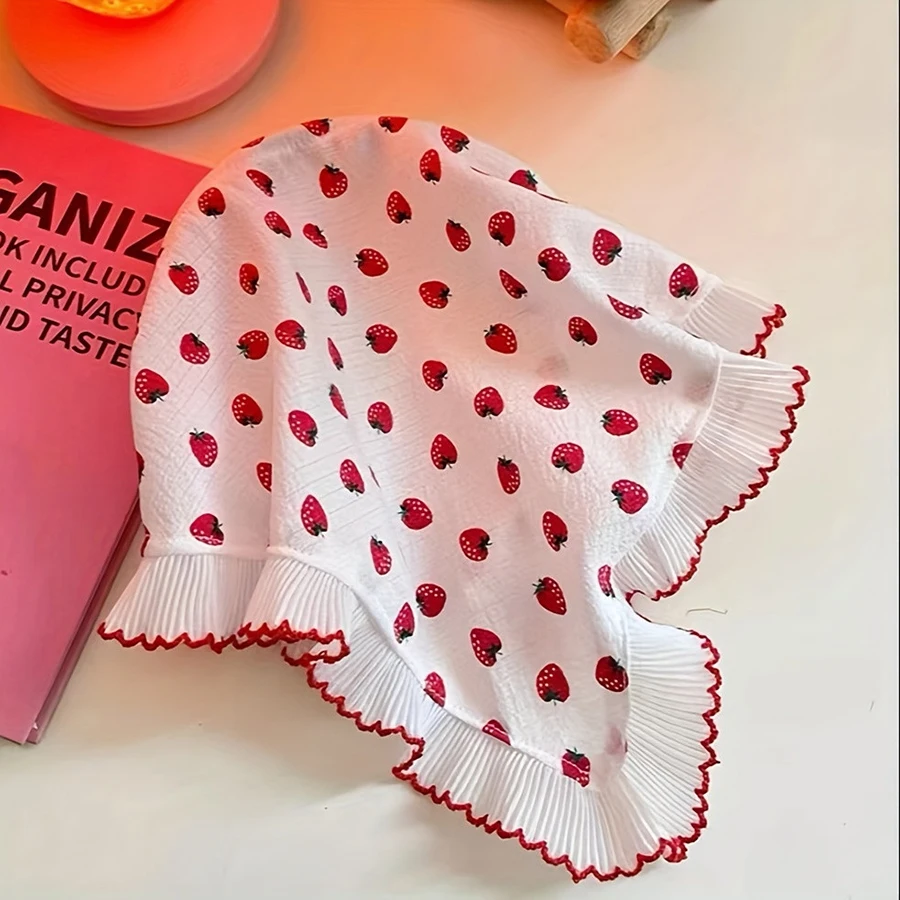 1 Piece of Cute Strawberry Triangle Headscarf with Hairband, Pastoral Style Lace Women's Headwear, Spring Outing Picnic Hair Accessory