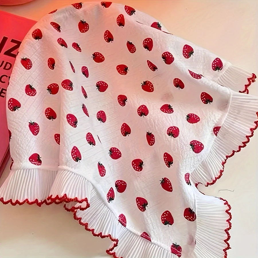 1 Piece of Cute Strawberry Triangle Headscarf with Hairband, Pastoral Style Lace Women's Headwear, Spring Outing Picnic Hair Accessory